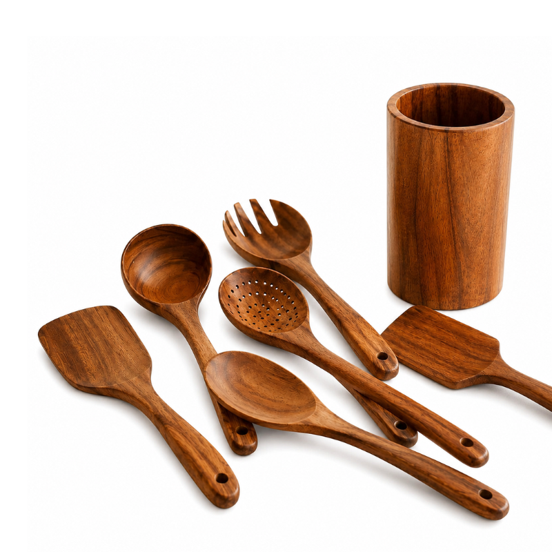 Soratchen Teak Utensil Set with Holder – 7 Pieces